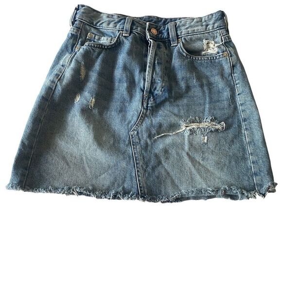 & Denim Distressed Button Up Mini Skirt Sz 4 - Picture 1 of 8